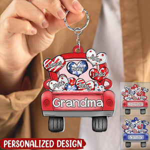 Personalized Nickname Grandma 4th of July Truck Loading Heart Acrylic Keychain