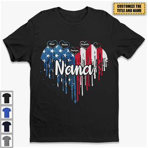 Nana & Her Kids - Family Personalized Custom Unisex Patriotic T-shirt