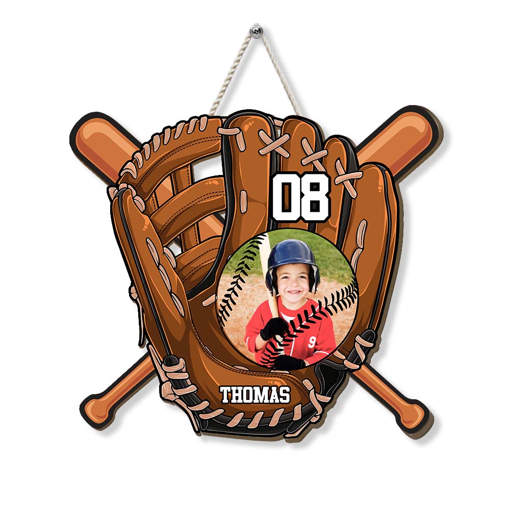 Gift For Grandson For Baseball Boy Upload Photo Personalized Wood Sign