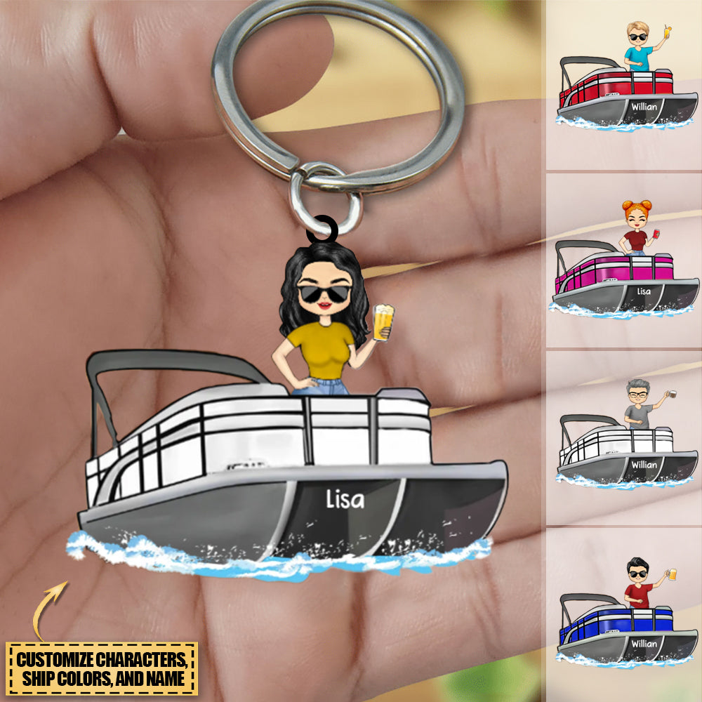 Boating Pontoon Captain - Birthday, Traveling, Cruising Gift For Pontooning Lovers, Beach Lovers, Travelers - Personalized Keychain