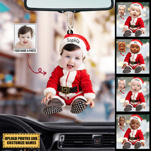 Personalized Custom Baby Cute Photo On Santa Claus Car Hanging Ornament