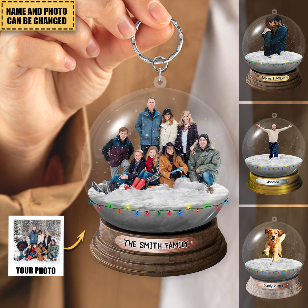 Personalized Family/Sisters/Friends/Pets In Christmas Snowball Acrylic Keychain-Upload Photo