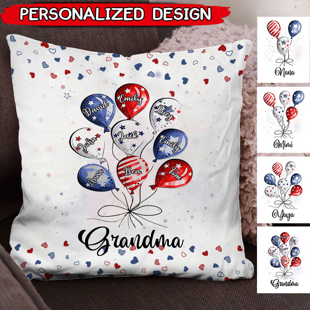 Grandma Auntie Mom Little Balloon Kids American Flag Pattern Personalized Pillow