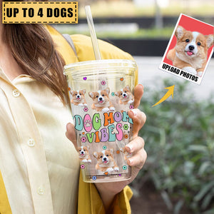 Dog Mom Vibes - Cutie Puppy - Custom Photo And Name - Personalized Glass Bottle, Frosted Bottle, Gift For Pet Lover