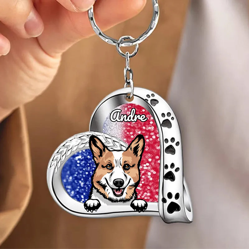 Personalized Heart Dog Paw Keychain