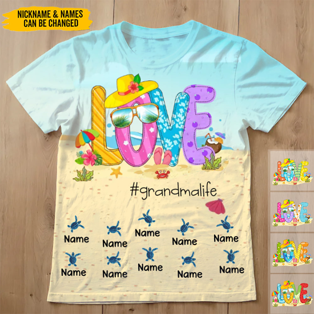 Personalized Love Grandma Life Beach Summer 3D T-Shirt