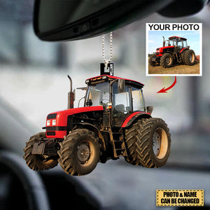 Personalized Acrylic Tractor Car Hanging Ornament - Gift For Tractor Lover/Farmer - Custom Your Photo
