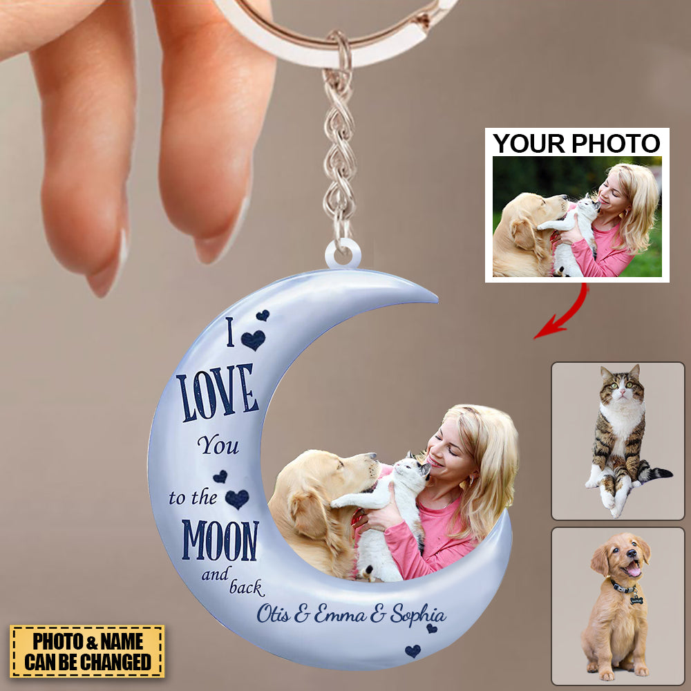 I Love You To The Moon Personalized Acrylic Keychain - Gifts For Dog Lover-Custom Your Photo/Name
