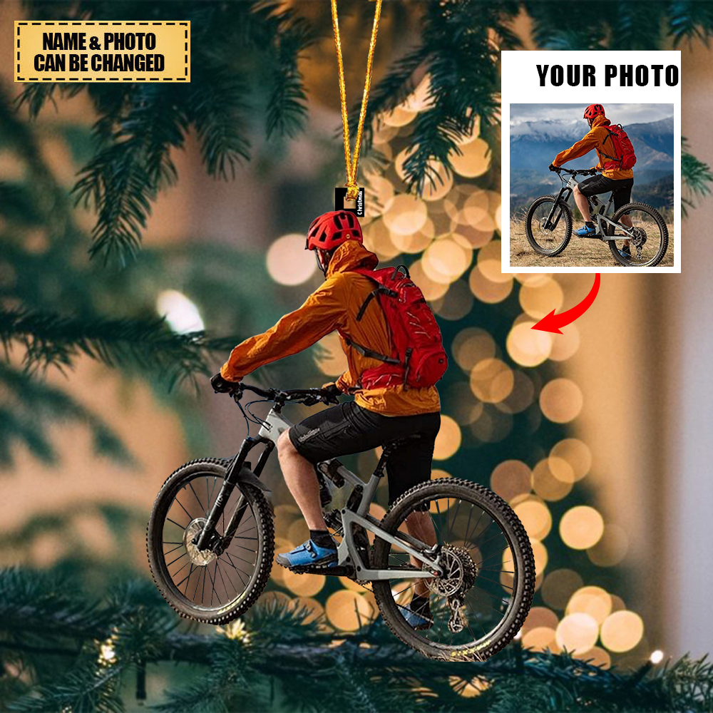 Personalized Christmas Hanging Ornament - Gift For Cyclist/Mountain biking Lovers - Custom Your Photo