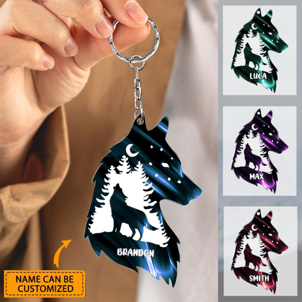 Personalized Wolf In Forest Acrylic Keychain