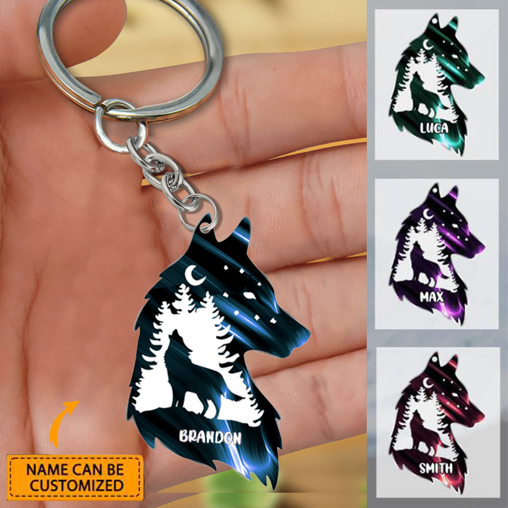 Personalized Wolf In Forest Acrylic Keychain