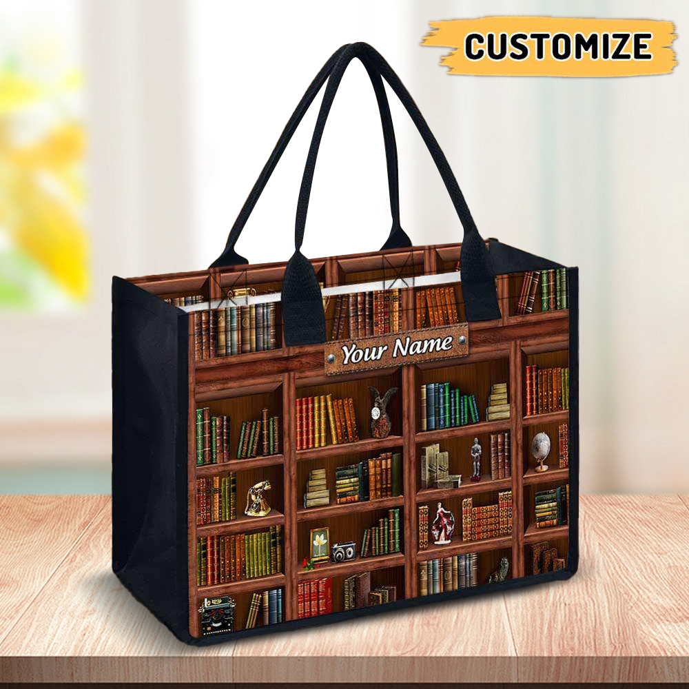 Library Book Shelf Personalized Canvas Tote Bag - roadsir