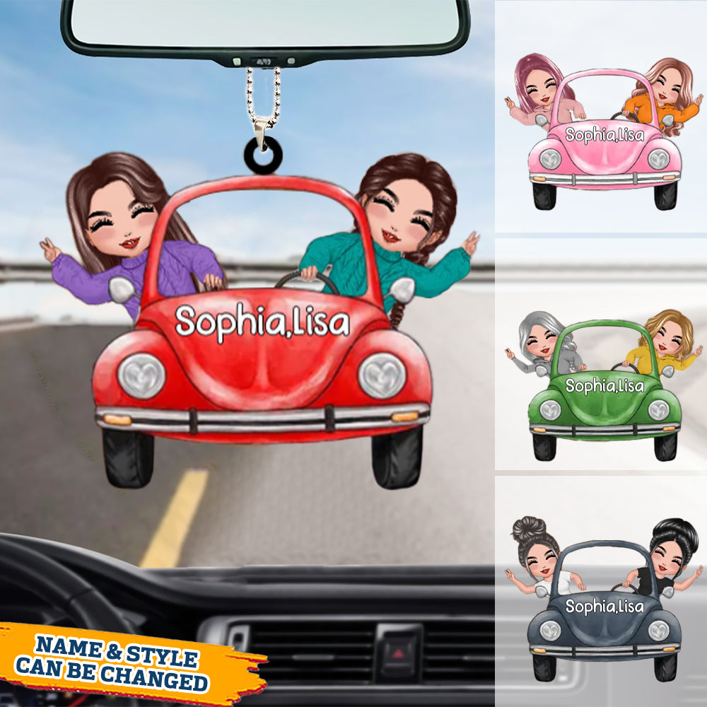 Doll Besties In Car Personalized- Car Hang Ornament