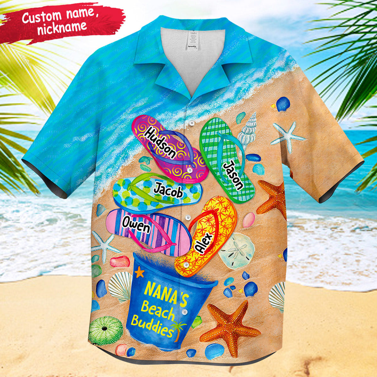Nana's Beach Buddies Summer Flip Flop Personalized Hawaiian Shirt Perfect Gift for Grandmas Moms Aunties HTN10MAY23CT2