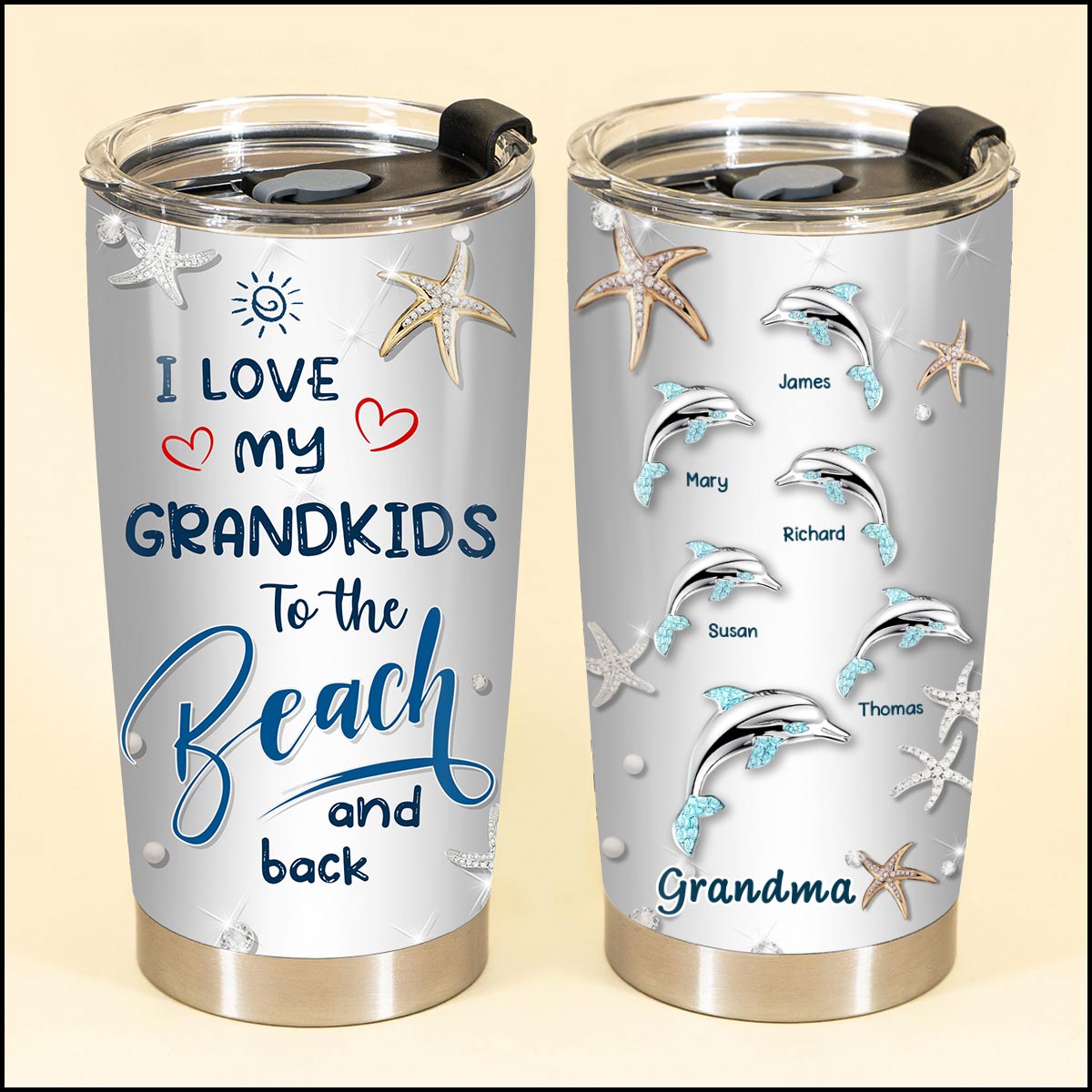 Personalized Dolphin Grandma Nana Love My Grandkids To The Beach Summer Hawaii Gift Stainless Steel Tumbler