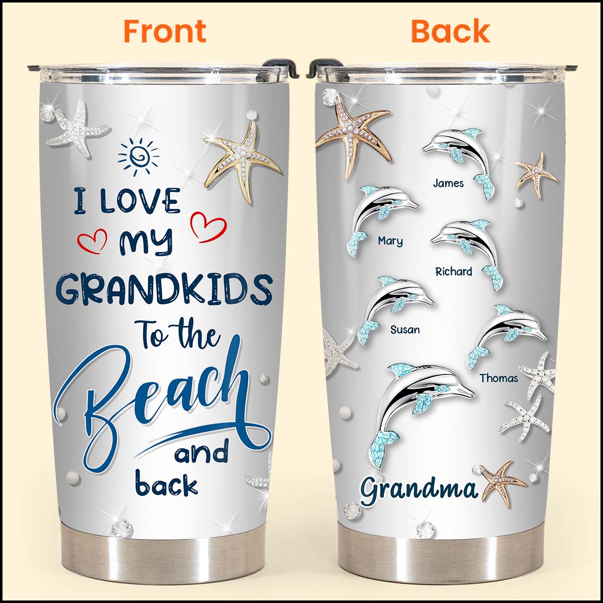 Personalized Dolphin Grandma Nana Love My Grandkids To The Beach Summer Hawaii Gift Stainless Steel Tumbler
