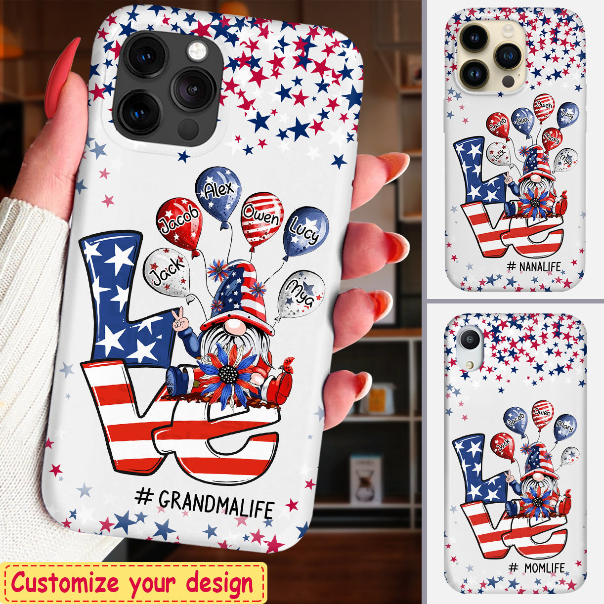 Love Grandma Life 4th of July Balloon Grandkids Personalized Phone case