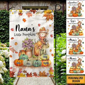 Fall Season Nana's Little Pumpkins Scarecrow Grandma Personalized Garden Flag House Flag
