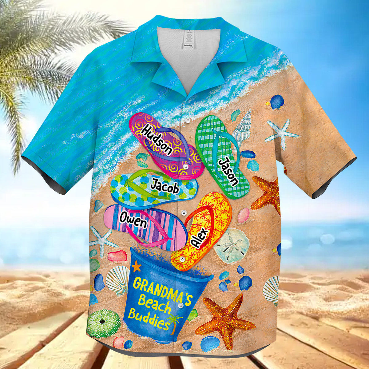 Nana's Beach Buddies Summer Flip Flop Personalized Hawaiian Shirt Perfect Gift for Grandmas Moms Aunties HTN10MAY23CT2