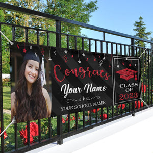 Custom Congrats Photo With Glitter Graduation 2023 Banner, Graduation Gift